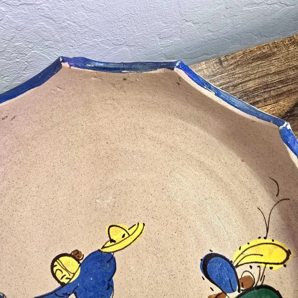Handmade Mexican Tlaquepaque Ceramic Serving Bowl Painted Bird  Cactus Design - Picture 11 of 12